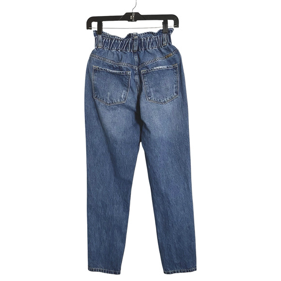 Kancan Crop Denim Jeans XS 0 24 High Rise Paper Bag Elastic Waist Distressed - Picture 3 of 9